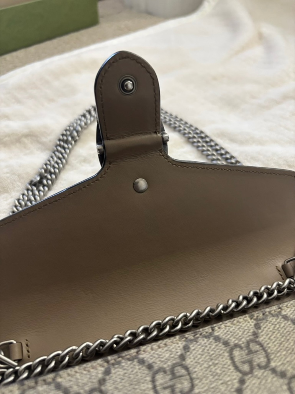 Gucci Beige GG Supreme Dionysus Small Shoulder Bag with Silver Chain - Picture 8 of 12
